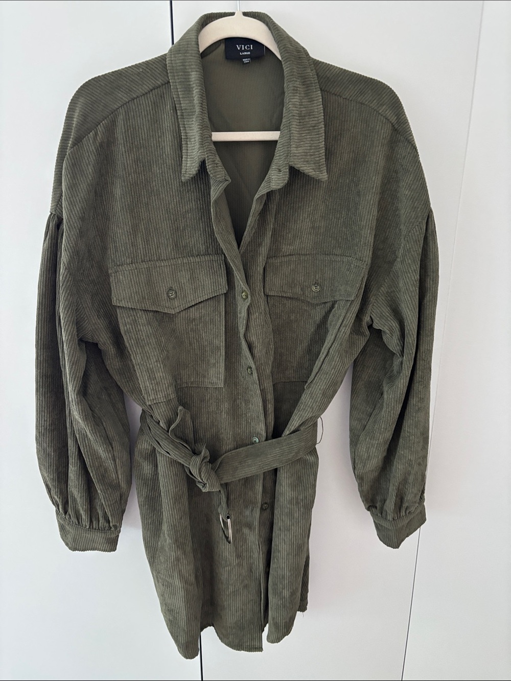 VICI Olive Corduroy Belted Shirt Jacket